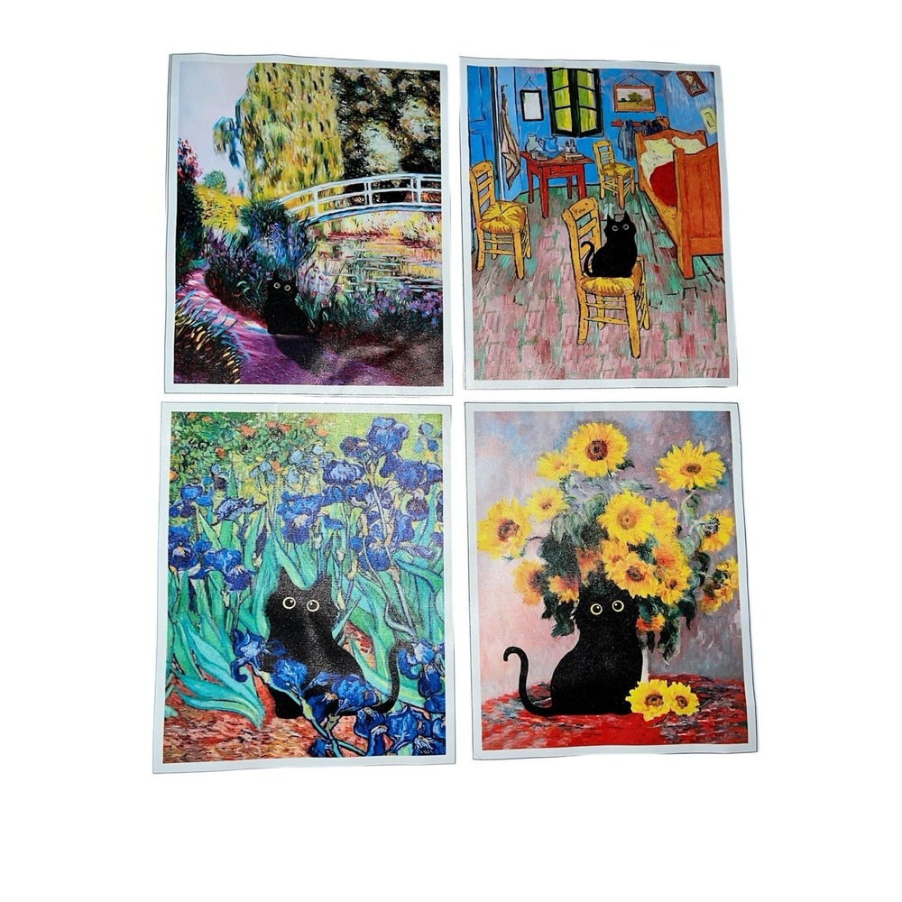 8"x10" Black Cat Unframed Posters Wall Art Set Of 4 Home Decor Unbranded